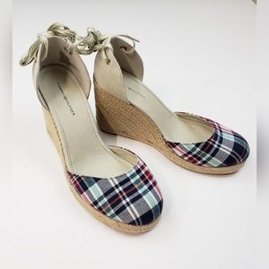 Tommy Hilfiger Lace Up Plaid Wedges